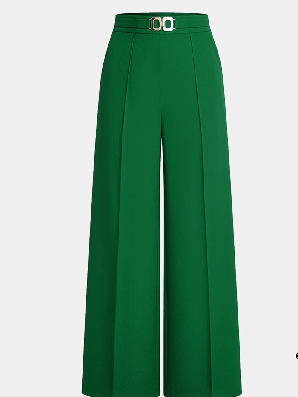 Commense Wide-Leg High-Waist Pants with Gold Buckle — Green